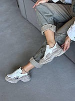 Кросівки шкіряні жіночі бежево-білі на високій підошві натуральна шкіра