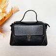 Шкіряна жіноча сумка трапеція з ручкою 9202-С72-КТ-4269 Чорна, фото 3