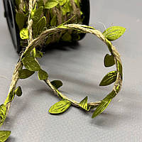 Тесьма бечевка с листочками Лиана 20 мм, моток 9 м - оливковый