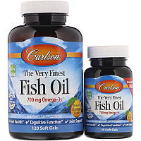 Рыбий жир, The Very Finest Fish Oil, со вкусом апельсина, 700 мг, Carlson Labs, 120+30 капсул