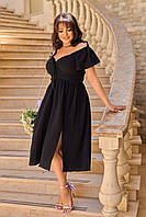 Черное воздушное муслиновое летнее платье 48-52, 54-58, 60-64 размер