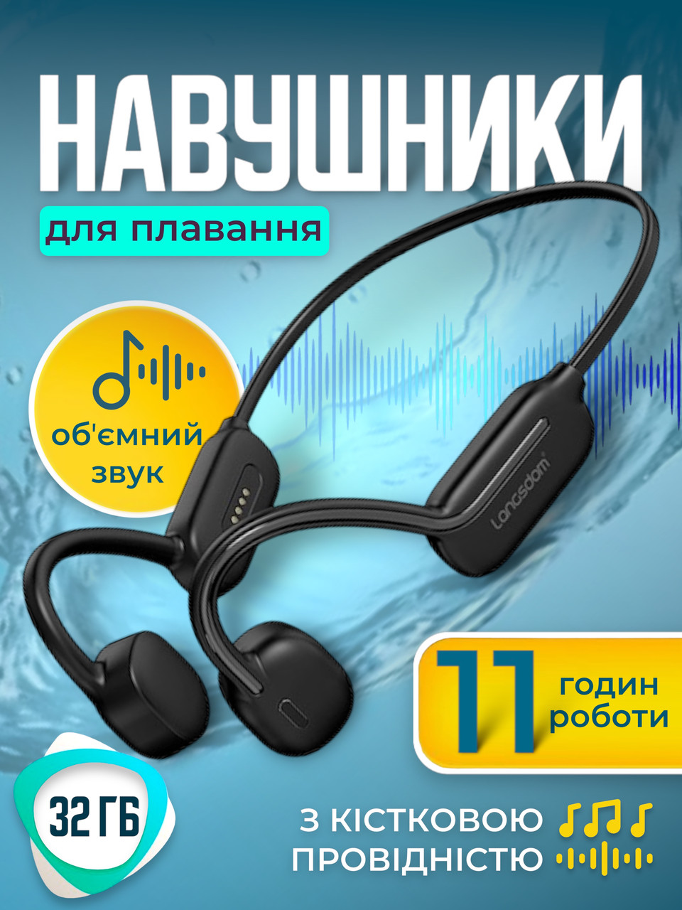 Навушники для плавання IPX8 з кістковою провідністю водонепроникна Bluetooth 5.3 гарнітура з