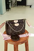 Женская мини-сумка-клатч Louis Vuitton коричневая+розовый ремешок сумка 3 в 1