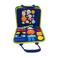 Розвиваюча сумочка-логіка з фетру тактильні вправи синя, фото 2