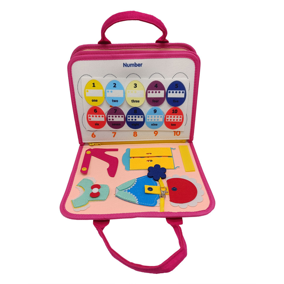 Розвиваюча сумочка-логіка з фетру тактильні вправи рожева, фото 1