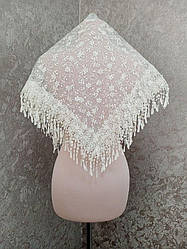 Весільна мереживна хустка (шаль, шарф) для нареченої в айвори кольорі, вінчальна хустка, хустка у церкву (храм)