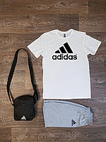 Набор тройка шорты футболка и сумка мужской (Адидас) Adidas, материал хлопок S M