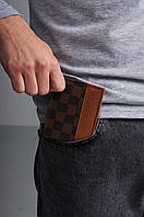 Маленький черный мужской кошелек Louis Vuitton из экокожи, стильный бумажник с логотипом луи виттон для парней Коричневый в клетку