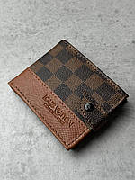 Маленький черный мужской кошелек Louis Vuitton из экокожи, стильный бумажник с логотипом луи виттон для парней Коричневый в клетку с застежкой