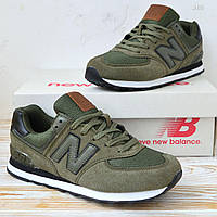 мужские кроссовки фирменные New Balance 574 Green нью беленс, хаки, в натуральной замша + текстиль, стиль 45