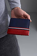 Стильный мужской красно-синий кошелек Tommy Hilfiger экокожа, маленькое красивое портмоне томми хилфигер
