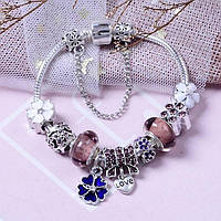 Браслет Pandora серебряный / браслет с шармами в стиле Пандора Серебристо-фиолетовый