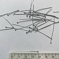 Пин с шариком, 40*0.5 мм, латунь, цвет стальной (20 шт/уп)
