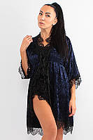 Комплект Камилла халат + пижама Ghazel 17111-123 Синий халат Черный комплект 42 UP, код: 7357902