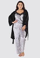 Комплект Хлоя супер батал халат+майка+брюки Ghazel 17111-11 88 Черный халат Серый комплект 54 UP, код: 7358022