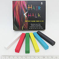 Мел для волос, набор 6 цветов, 6,5х1х1см 1шт/этик (357-6)