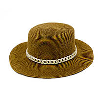 Шляпа канотье ОБОДОК-ЦЕПЬ темный беж SumWin 56-58 UP, код: 7571786
