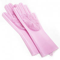 WEC Силиконовые перчатки Magic Silicone Gloves Pink для уборки чистки мытья посуды для дома. KH-841 Цвет: