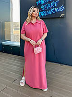 Трикотажна жіноча довга сукня великого розміру plussize 48-58креп дайвінг з розрізами