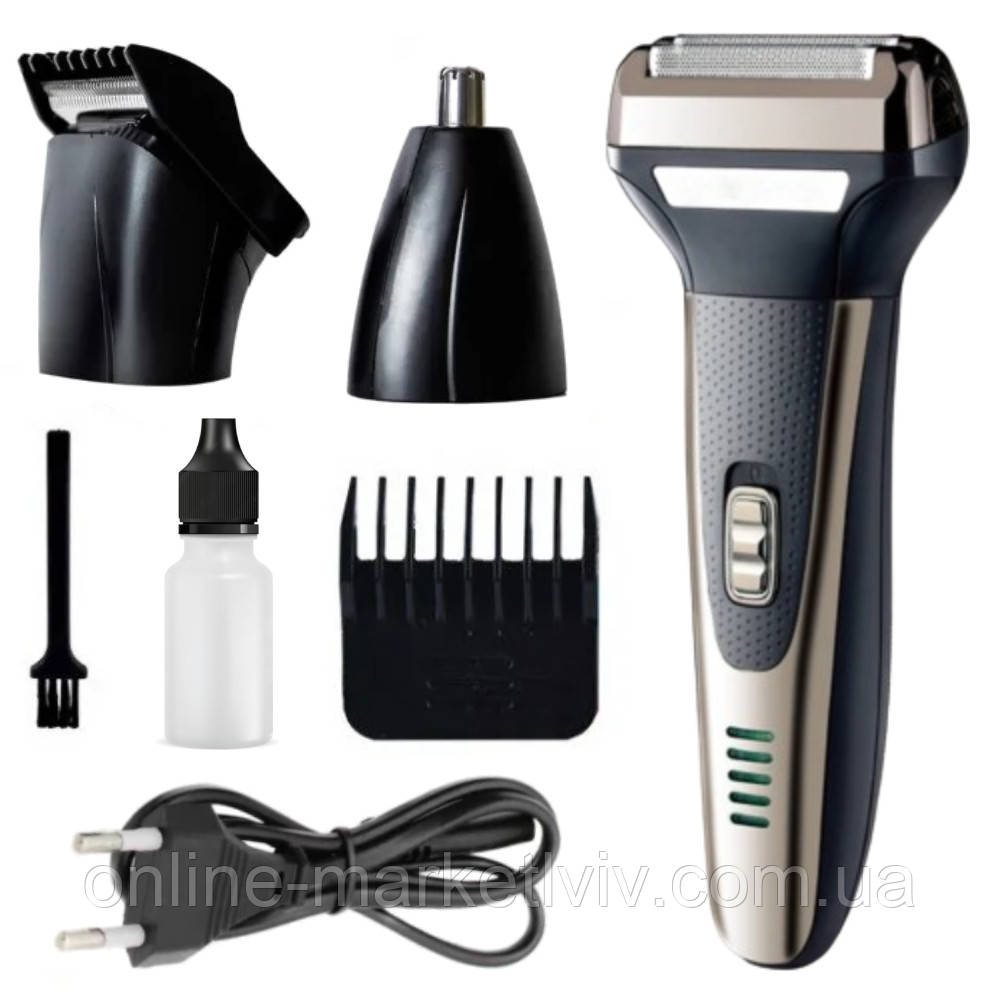 Машинка для стрижки 3в1 від акумулятора, Gemei GM59 / Портативна електробритва з насадками / Тример для носа, фото 1