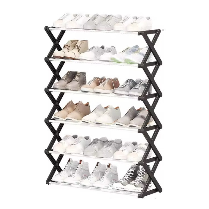 Розкладна стійка для взуття Shoe Rack 6 ярусів 88x60x21см Black (3_04698), фото 1