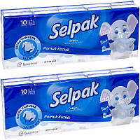Салфетки-платочки бумажные, четырехслойные Selpak "Ultra Soft" 10шт. Минимальный заказ 1 упаковка (10 штук)