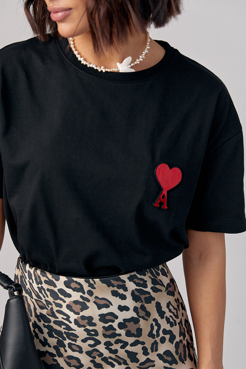 Женская футболка с выпуклой надписью Ami - черный цвет, S - фото 4 - id-p2180341942