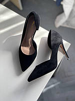 Женские черные туфли замшевые на шпильке