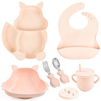 Набор детской посуды на присоске 2Life Белка Y4 из 7 предметов Розовый (v-11311) NB, код: 8290535