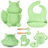 Набор детской посуды на присоске 2Life Белка Y3 из 7 предметов Зеленый (v-11338) NB, код: 8290555