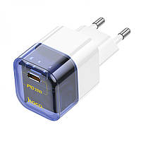 Сетевое зарядное устройство Hoco C125A Transparent PD20W QC3.0USB-C 2A Blue NB, код: 8215906