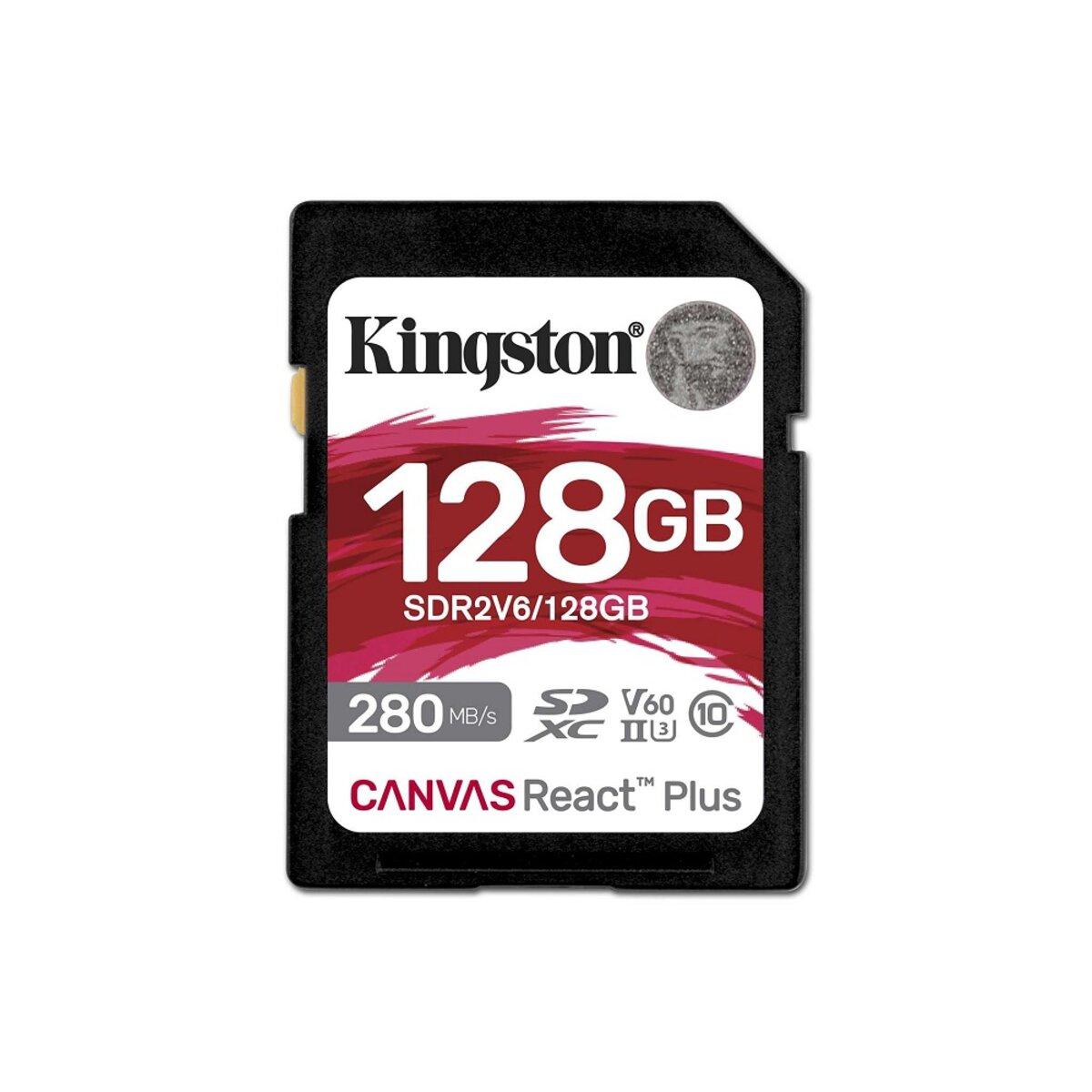 SDXC (UHS-II U3) Kingston Canvas React Plus 128Gb class 10 V60 (R280MB/s, W150MB/s)