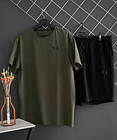 Шорти Under Armour чорний лого + футболка Under Armour хакі RD191/RD219