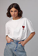Женская футболка с выпуклой надписью Ami - молочный цвет, L (есть размеры)