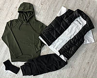 Комплект 5 в 1 Palm Angels хакі худі + чорні штані + чорна жилетка + біла футболка + 2 пари шкарпеток (чорні