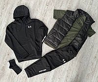 Комплект 5 в 1 Under Armour чорний худі + чорні штані + чорна жилетка + хакі футболка + 2 пари шкарпеток