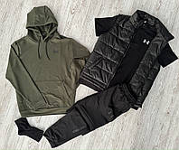 Комплект 5 в 1 Under Armour хакі худі + чорні штані + чорна жилетка + чорна футболка + 2 пари шкарпеток (чорні