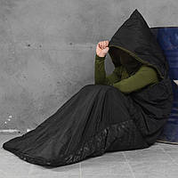 Спальный мешок-одеяло с флисовой подкладкой / Спальник с синтепоновым утеплителем черный размер 75х210 см
