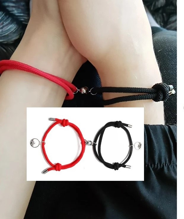 Парні браслети нерозлучники на магніті для двох закоханих чорний і червоний I love you, фото 1