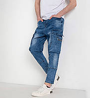 Мужские качественные джинсы с карманами "карго", стрейч, повседневные свободные в синем цвете, 28-36
