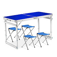 Усиленный туристический складной стол для пикника и 4 стула Folding Table Синий Стол с стульями для дачи