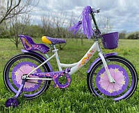 Дитячий велосипед для дівчинки Azimut Girls колеса 16 дюймів з передньої кошиком/сидінням для ляльки/фіолетовий