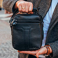 Шкіряна чоловіча чорна сумка-барсетка з ручкою Tiding Bag 73957