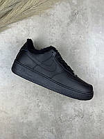 Кросівки Nike Air Force 1 Low Black Leather (Хутро)