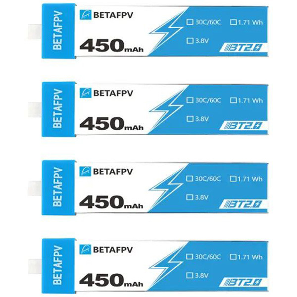 Акумулятори BetaFPV BT2.0 4 шт 450 мАг 1S 30C для Cetus та Meteor Li-Pol, фото 1
