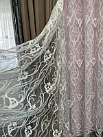 Тюль Kamila із розкішною вишивкою молочний