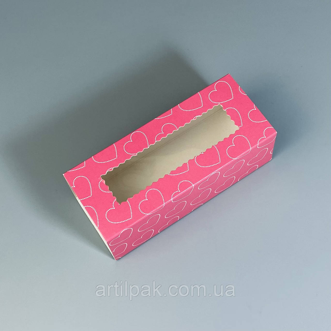 Коробка для макаронс та Hand Made з вікном Сердечка 141*59*50, фото 1