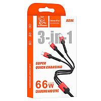 USB Кабель 3 в 1, Lightning, Tape C, Micro USB, VDENMENV D28E, 66W