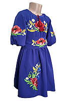 Яскраве святкове вишите плаття для дівчинки з квітковою вишивкою Колір Електрик