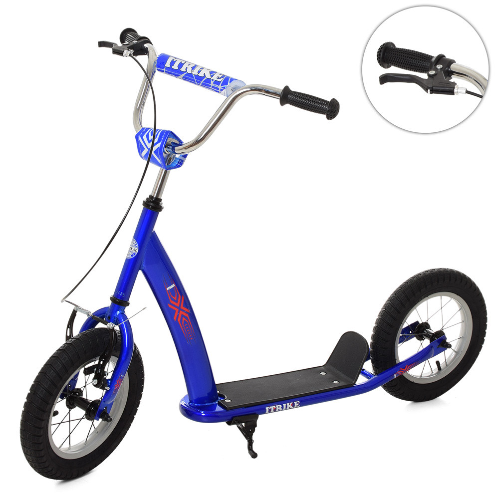 Самокат міський iTrike SR 2-047-BBL гальмо на кермі, підніжка, великі гумові колеса, фото 1